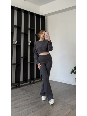 Antrasit Scarlet Fitilli Pantolon Bluz 2’li Takım
