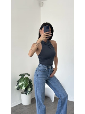 Antrasit Sophia Sırt Dekolteli Bluz