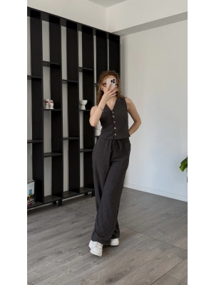 Antrasit Zenia Düğmeli 2’li Takım