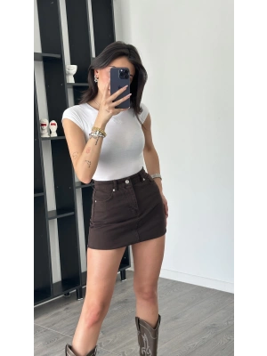 Becca Kahve Denim Etek