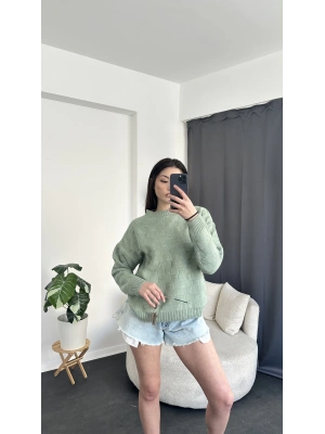 Yeşil Kare Desenli Kazak