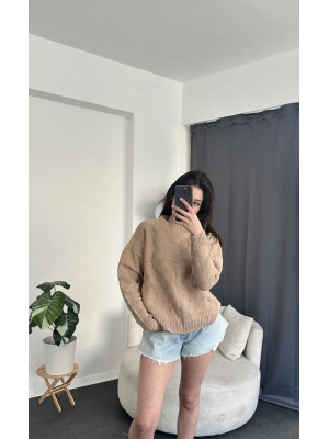 Kahve Kare Desenli Kazak