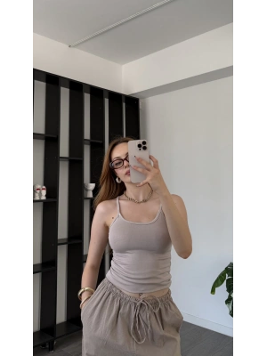 Bej Lopez Askılı Basic Atlet