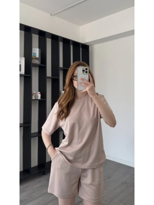 Bej Tara Şort Tshirt 2’li Takım