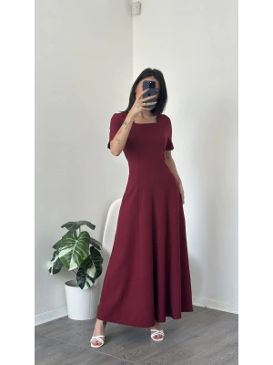 Bella Bordo Kare Yakalı Maxi Elbise