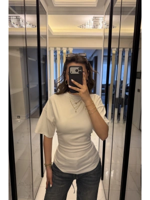 Beyaz Alina Belden Bağcıklı Tshirt