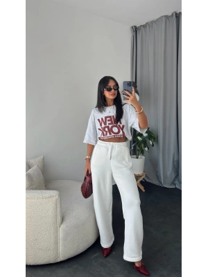 Beyaz Baggy Eşofman Altı