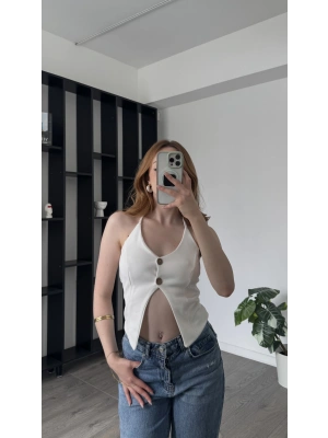 Beyaz Danny Boyundan Askılı Yelek