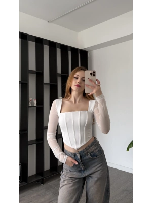 Beyaz Kayle Tül Detay Korse