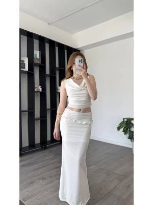 Beyaz Miela Fırfır Detay 2’li Takım