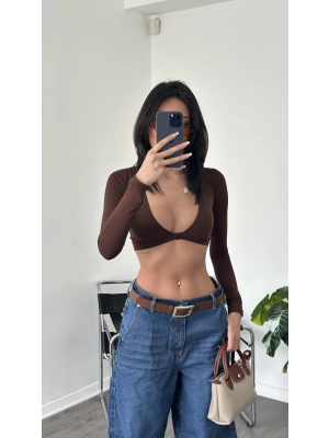 Kahverengi Göğüs Dekolteli Mira Bluz