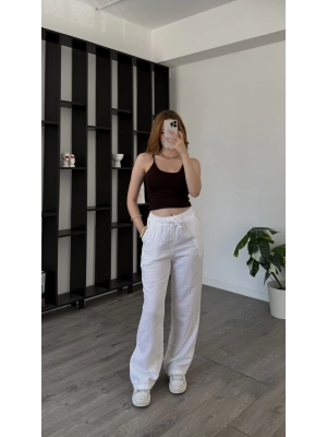 Beyaz Soho Müslin Pantolon
