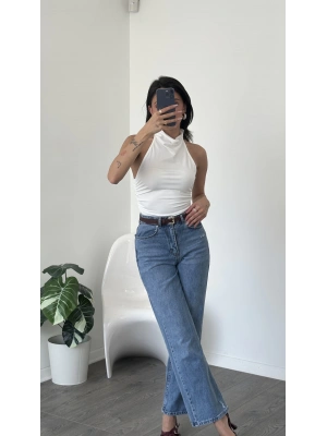 Beyaz Sophia Sırt Dekolteli Bluz