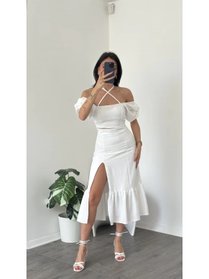 Beyaz Talia Etek Büstiyer Takım