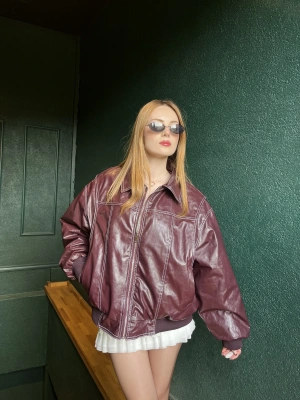 Bordo Amy Premium Dikiş Detaylı Deri Ceket