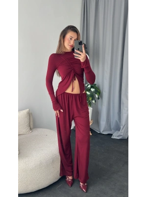 Bordo Asimetrik Büzgülü 2’li Takım