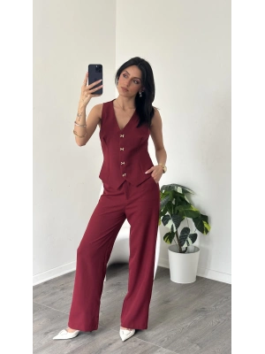 Bordo Berly Yelek-Pantolon Takım