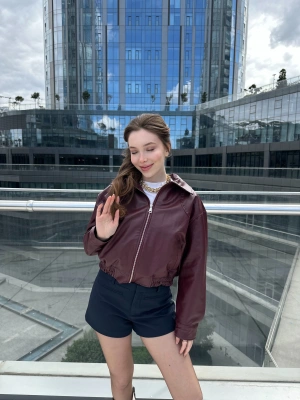 Bordo Bomber Deri Ceket