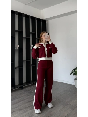 Bordo Chiara Blok Renkli Triko Takım