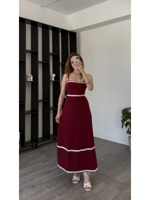 Bordo Hadley Askılı A Kesim Elbise