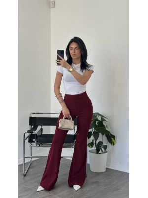 Bordo İspanyol Paça Kumaş Pantolon