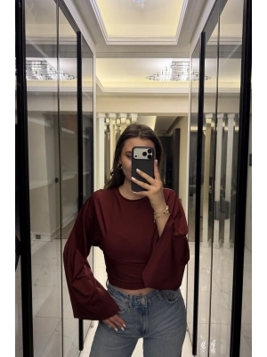 Bordo Lia Yarasa Kollu Bluz