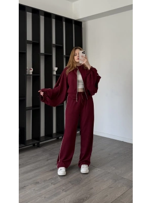 Bordo Luvy Modal Şeritli Takım