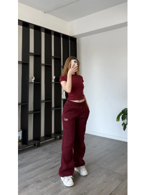 Bordo Mat Basic Eşofman Altı