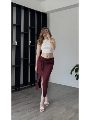 Bordo Melinda Büzgülü Etek