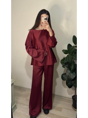 Bordo Mua Saten Salaş Takım