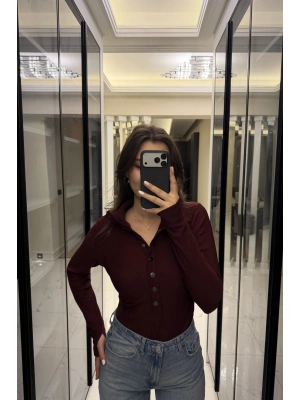 Bordo Zr Muadil Çıt Çıt Yakalı Bluz