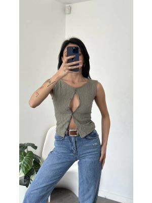 Claire Haki Düğmeli Yelek