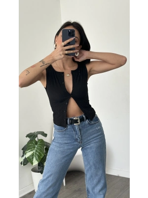Claire Siyah Düğmeli Yelek