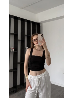 Corey Siyah Drape Detay Bluz