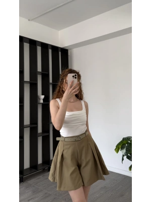 Edna Yeşil Kemerli Şehir Boy Şort