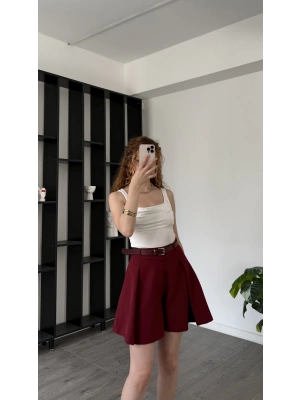 Edna Bordo Kemerli Şehir Boy Şort