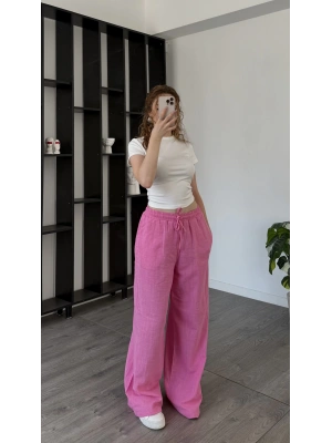 Sage Pembe Astarlı Keten Pantolon