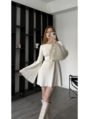 Ekru Jiex Bağcık Sırtlı Volan Elbise