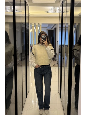 Ekru Saç Örgülü Triko Süveter