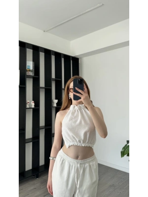 Elena Beyaz Sırt Dekolteli Bluz