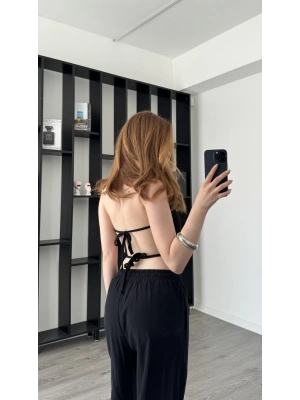 Elena Siyah Sırt Dekolteli Bluz