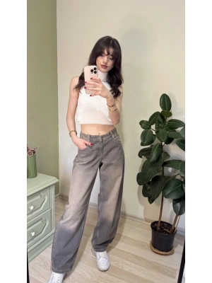 Eskitme Antrasit Baggy Jean