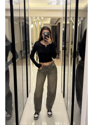 Eskitme Antrasit Baggy Jean