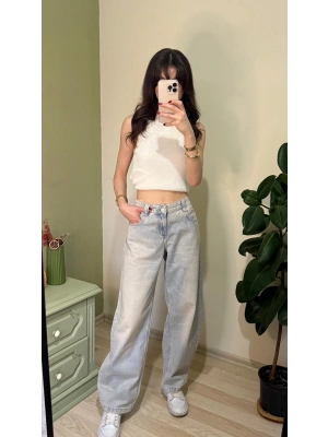 Eskitme Buz Mavi Baggy Jean