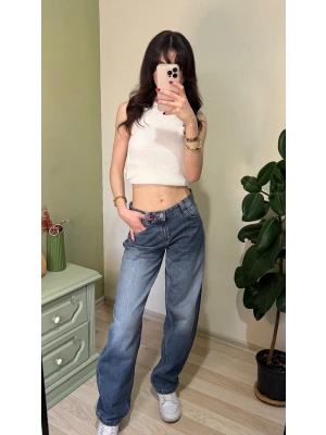 Eskitme İndigo Baggy Jean