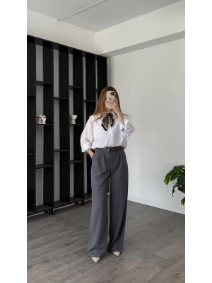 Füme Tira Kemer Detaylı Palazzo Pantolon