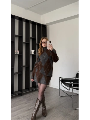 Gri Dose Baklava Desen Etekli Takım