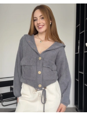 Gri Jenny Düğmeli Yumoş Ceket