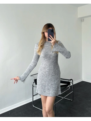 Gri Viral Muadil Triko Elbise