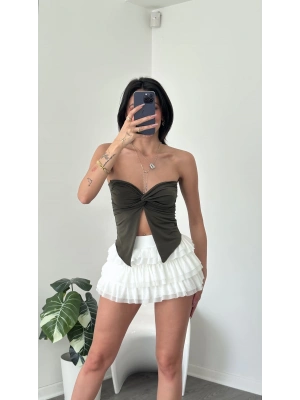 Haki Elia Kelebek Straplez Bluz